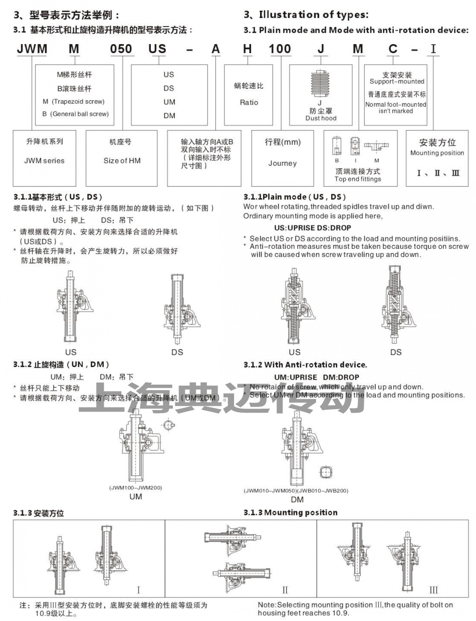  JWM蝸輪絲桿升降機型號